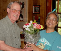 Photo of composer Harold Schiffman and webmaster Elsa Leslie. Tallahassee, Florida (25 June 2006)