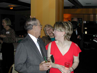 Celebrating and enjoying the occasion at the reception in the Red Eye Grill after the all-Schiffman 75th birth year concert in Weill Recital Hall at Carnegie Hall.  (L to R)  Anita Schenck (Harold's first cousin from Greensboro, NC - in background);  Harold Schiffman; Jane Perry-Camp; and Becky Burnaugh (from Atlanta)